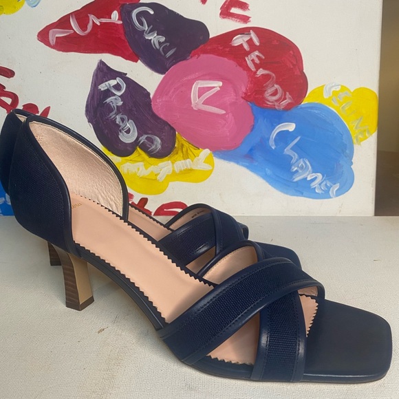 J Crew Navy Cross Strap Canvas And Leather Trim Open Toe Sandals Size 12 - Picture 4 of 7